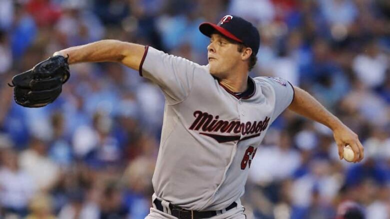 Andrew Albers pitching for the Minnesota Twins.