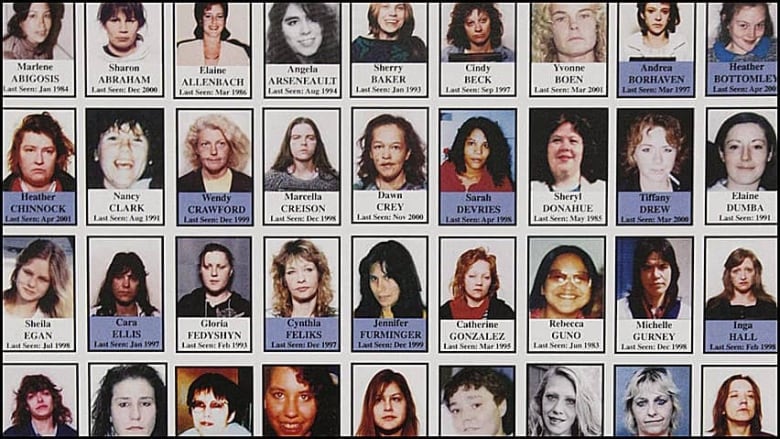 A poster showing the faces and names of women.