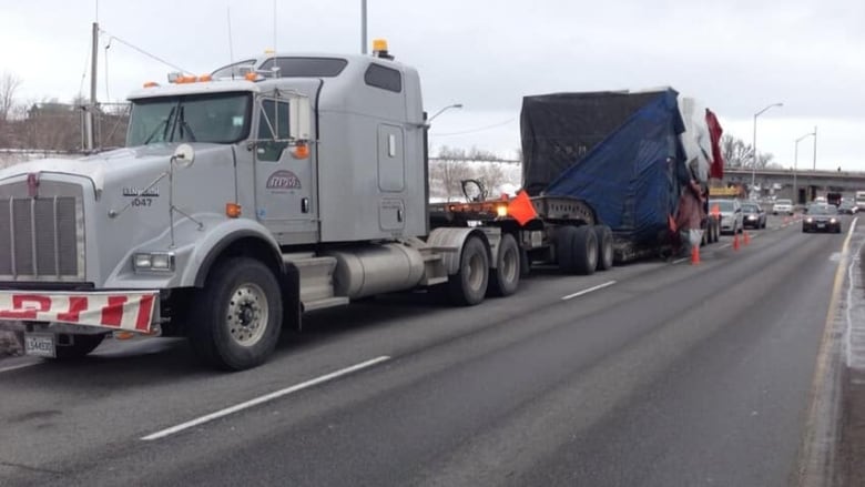 A truck stopped on the highway