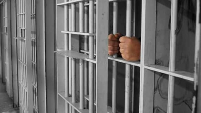 A photo showing a prisoner holding onto the bars of their jail cell.