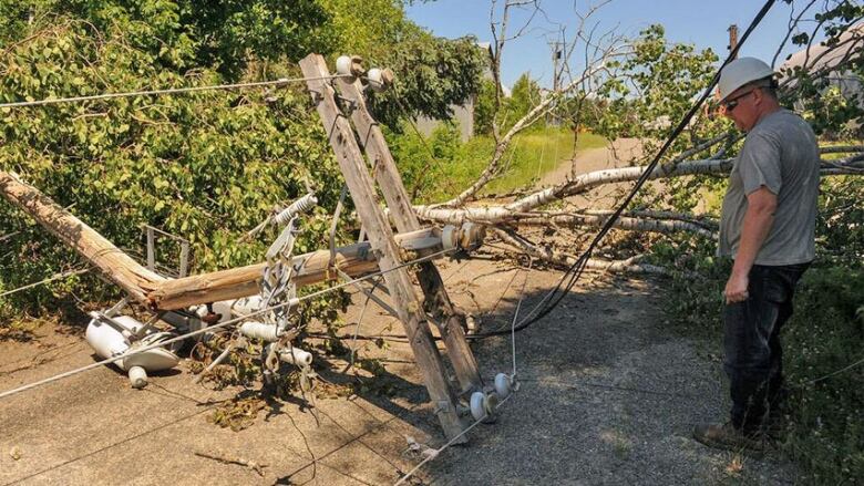 a man surveys a downed power line