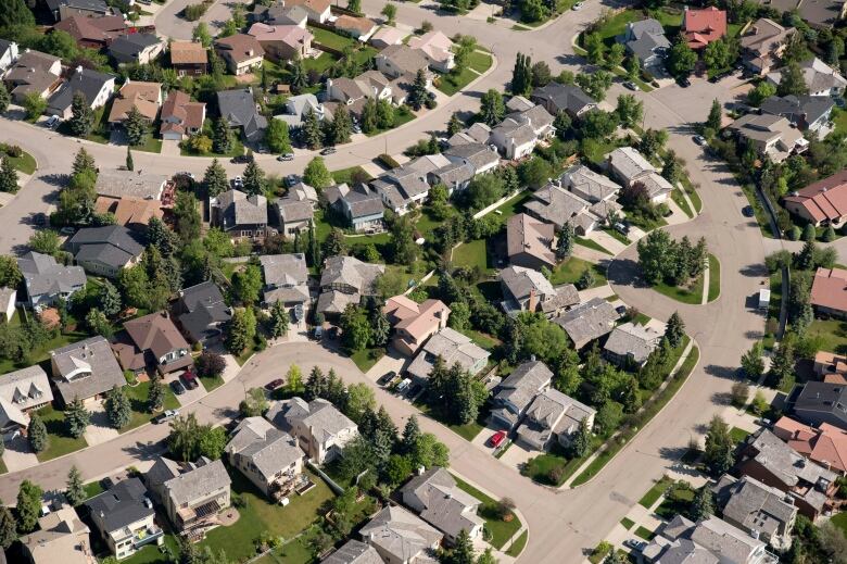 An aerial view of housing in Calgary.