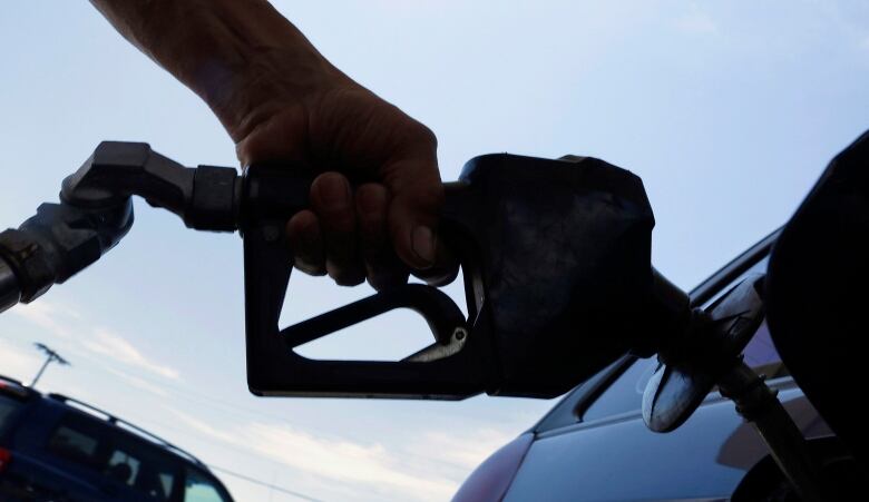 A person putting gas in a car.