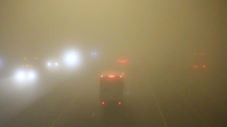 Fog will create conditions of near-zero visibility in some parts of the Greater Toronto Area this morning. Police are asking drivers to slow down.