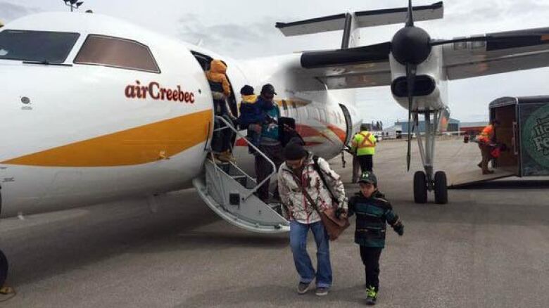 People leaving an airplane.