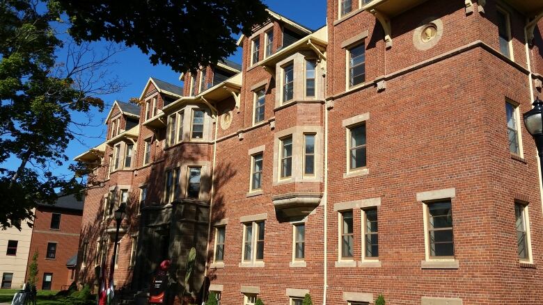 The faade of a brick building on UPEI's campus is pictured. 