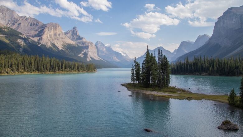 an island in a mountain lake