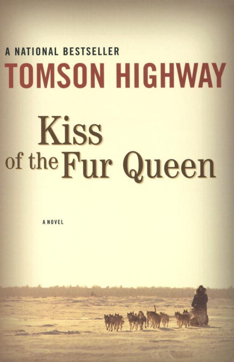 The book cover featuring a winter landscape with an Indigenous person riding behind sled dogs.