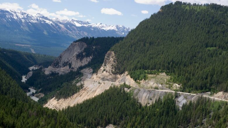 The construction will improve a four-kilometre stretch of highway through Kicking Horse Canyon east of Golden, B.C.  pictured here. 