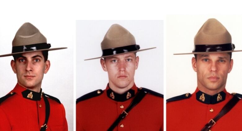 Three men in Mounties uniforms