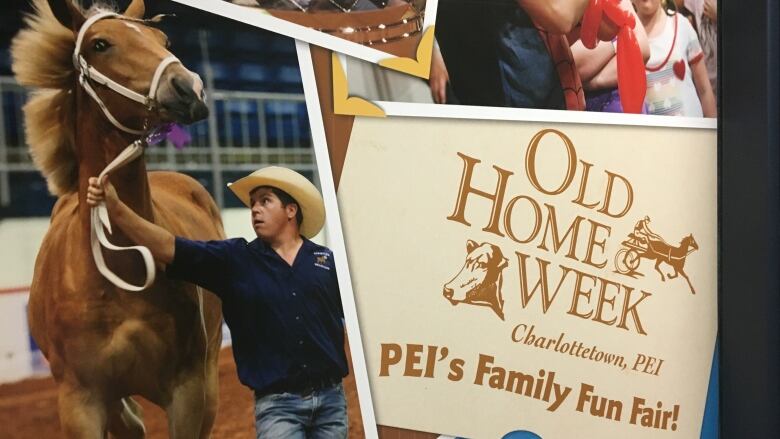 A horse being led around a rink by a man in a cowboy hat. 