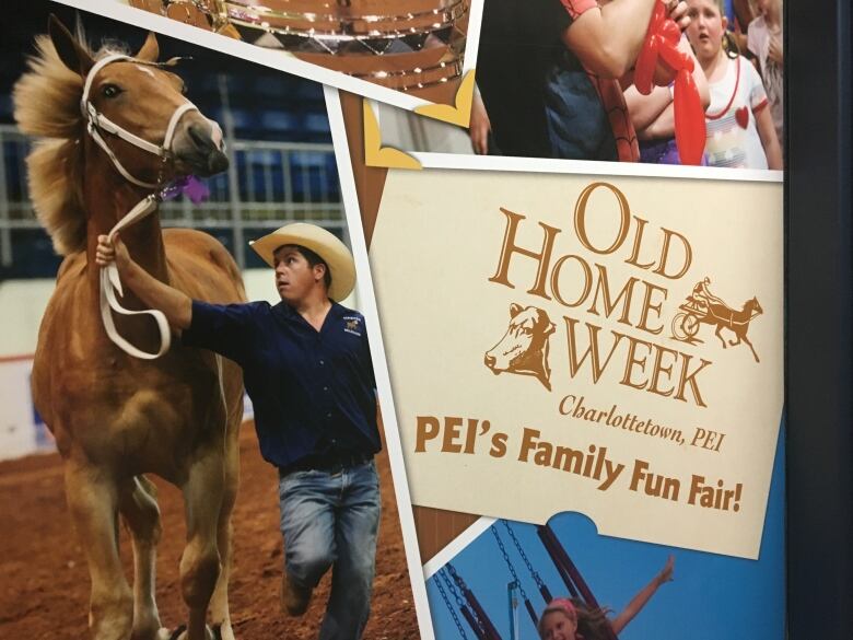 A horse being led around a rink by a man in a cowboy hat. 