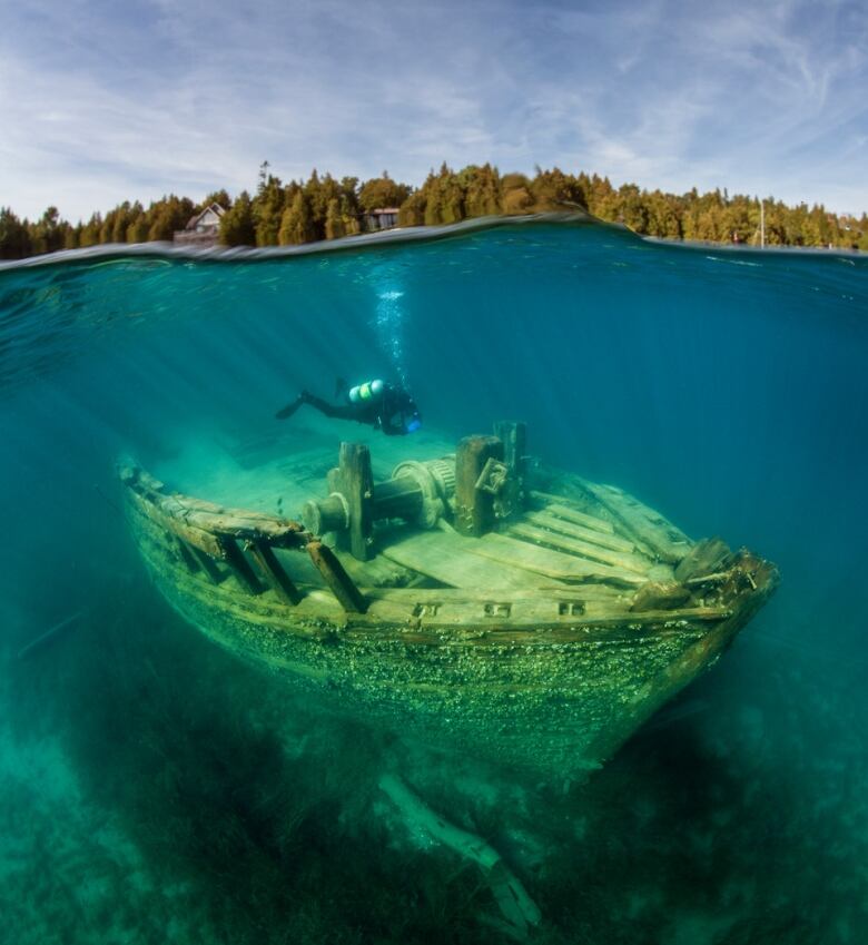 Person explores a wreck