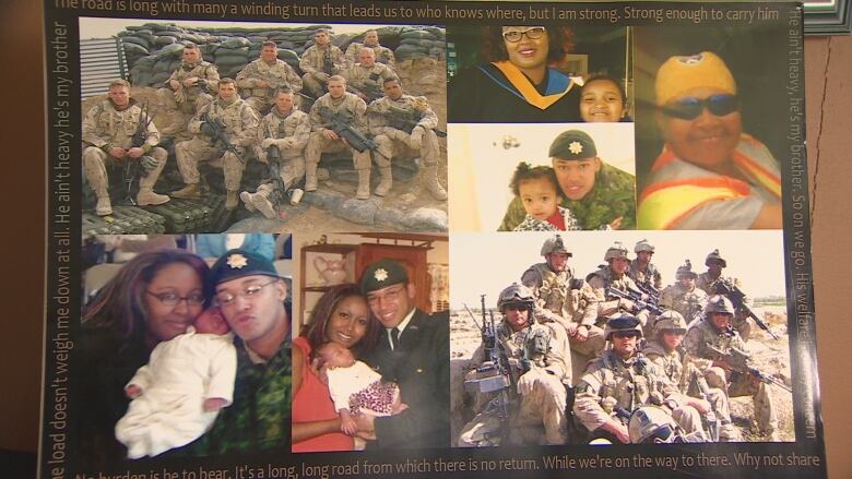 A collage of Lionel Desmond, his wife Shanna, mother Brenda and daughter Aaliyah and his military comrades.