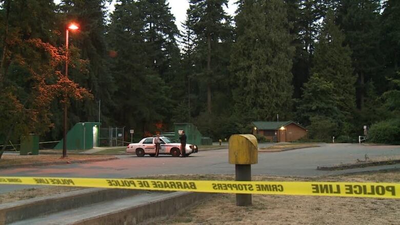 Police tape still surround much of Central Park in Burnaby where Marrisa Shen's body was found.