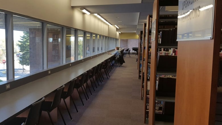 Shelves in a library