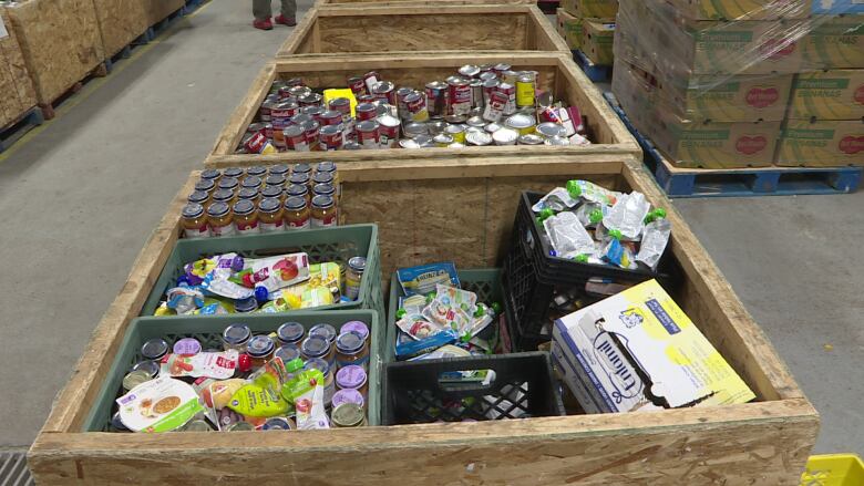 Bins of food.