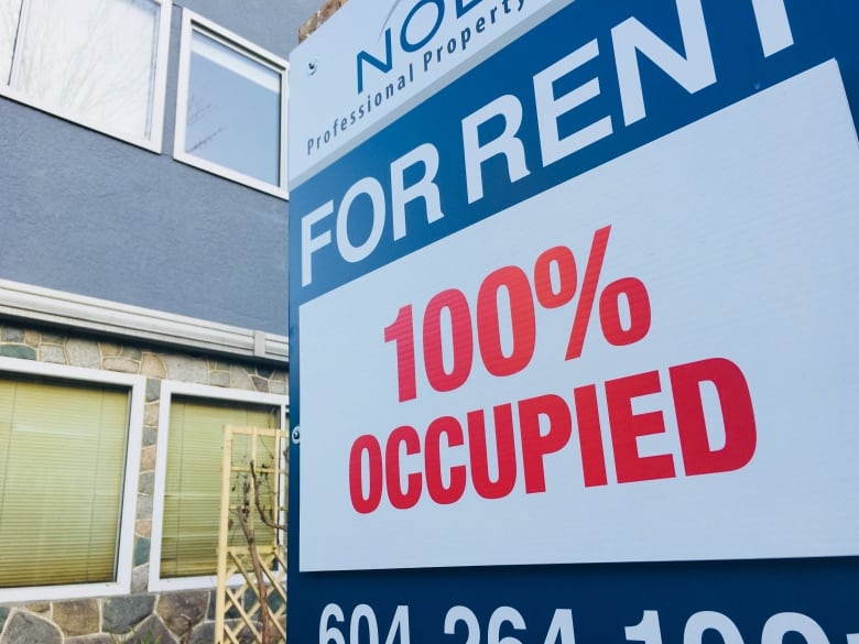 For Rent sign at 100 per cent occupied outside a property in Vancouver's West End.