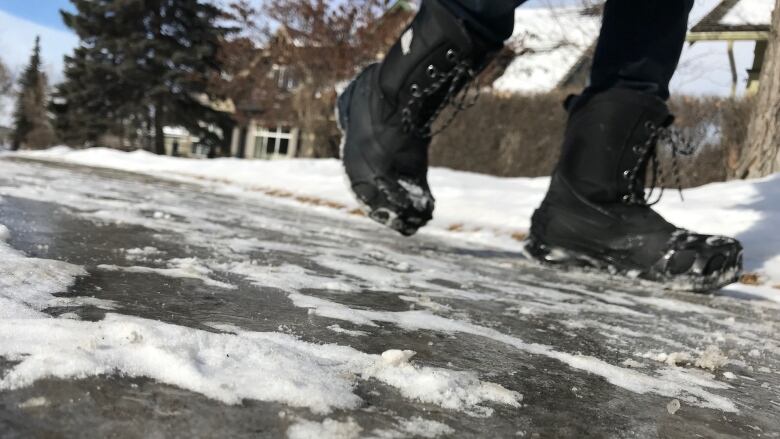 An icy sidewalk.