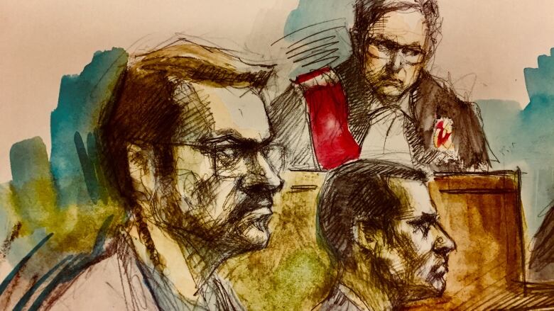 A court sketch of Dellen Millard from his murder trial for the death of his father, Wayne Millard.