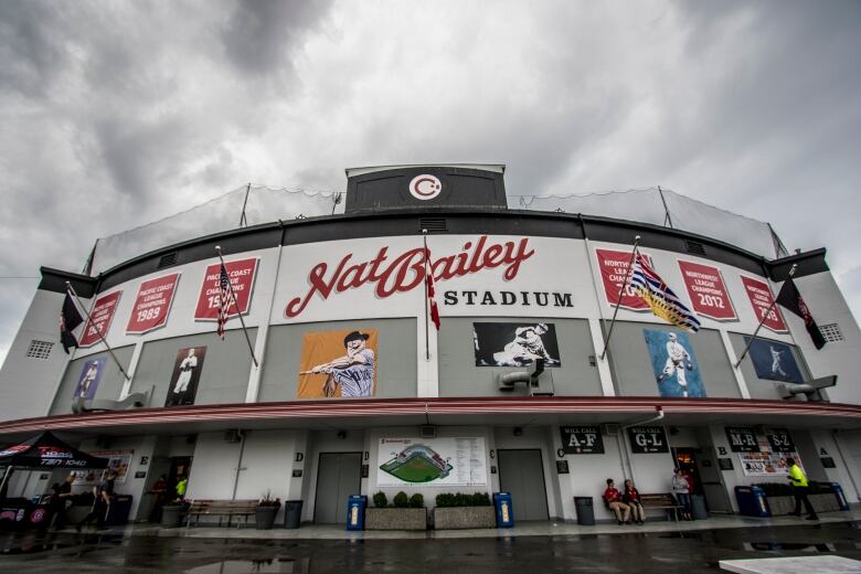 A stadium with various murals reading 'Nat Bailey Stadium'.