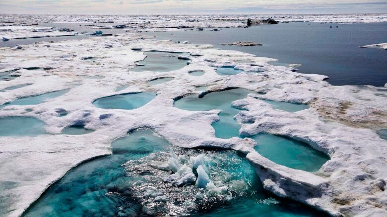 A view of ice in the ocean.