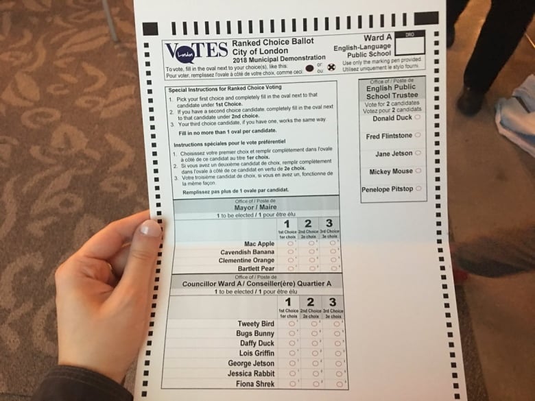 A ranked-choice ballot