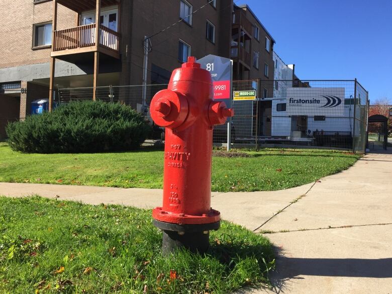 red fire hydrant in summer