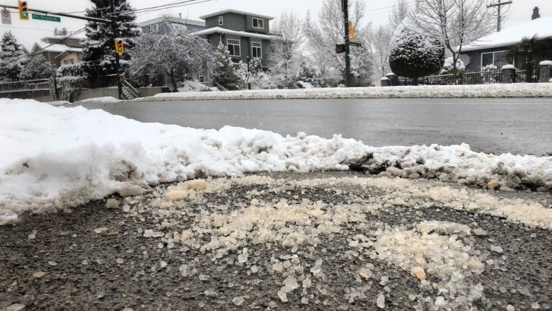 Large pieces of salt near a road.