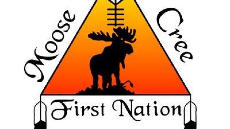 A triangular orange logo with a silhouette of a moose that is a symbol of the Moose Cree First Nation