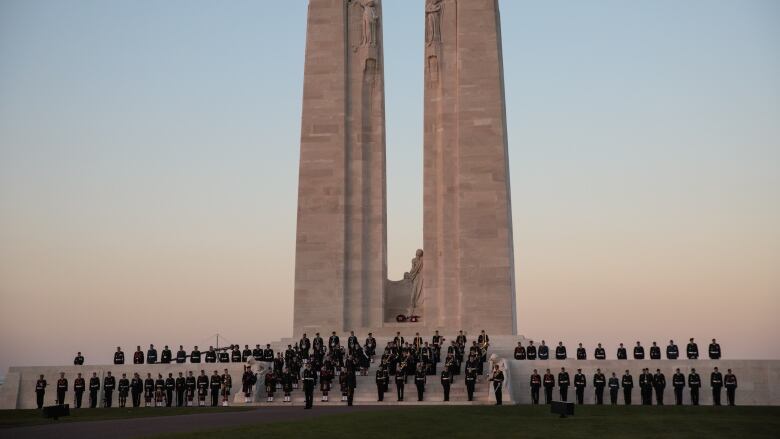 Members of the Canadian Armed Forces take part in a ceremony at the Canadian National Vimy Memorial.