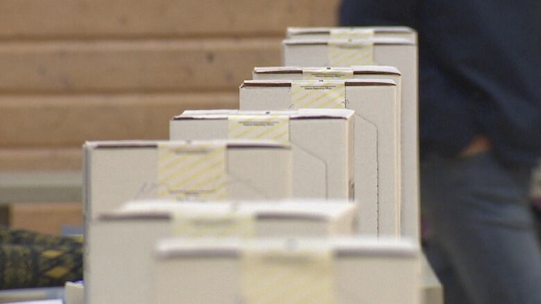 Ballot boxes at a polling station in Charlottetown.