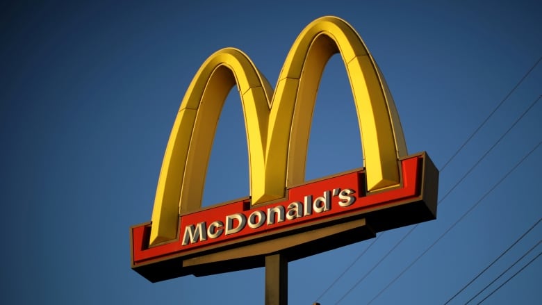 The logo of a McDonald's Corp restaurant.