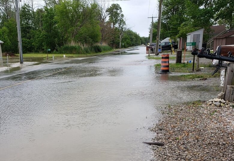 Stretches of Point Pelee Drive in Leamington, Ont., were washed out June 15 because of southwest winds and high waves from Lake Erie.