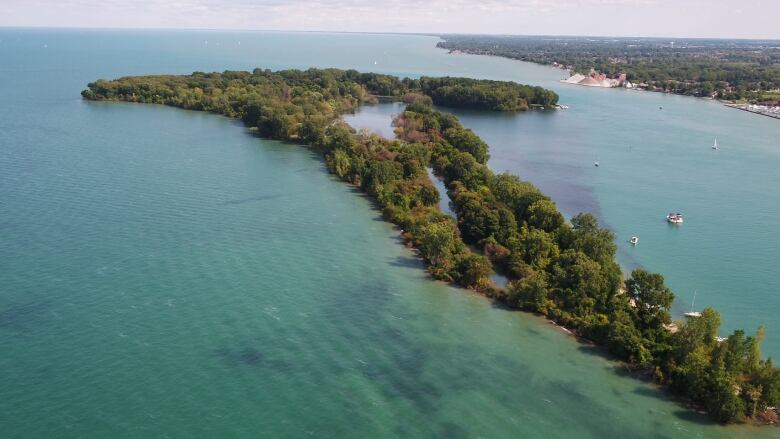 From the sky, you can see the green Peche Island