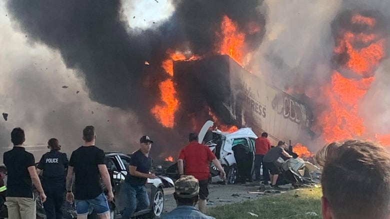 Fire emanating from a truck