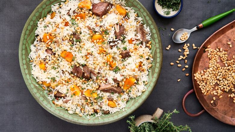 Overhead shot of a plate of pilaf