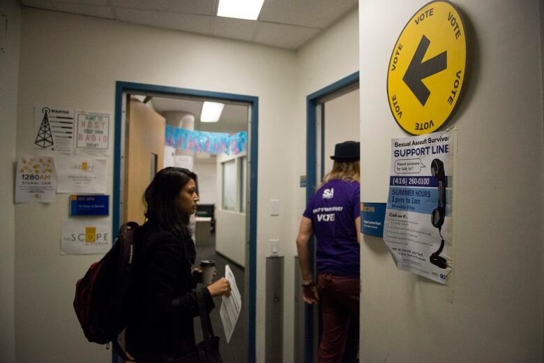 Students line up at a polling station at Ryerson University in Toronto during the 2015 election.