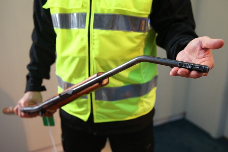 A gun is displayed after being destroyed using a hydraulic press during a firearm buy-back collection event on July 04, 2019 in Wellington, New Zealand.