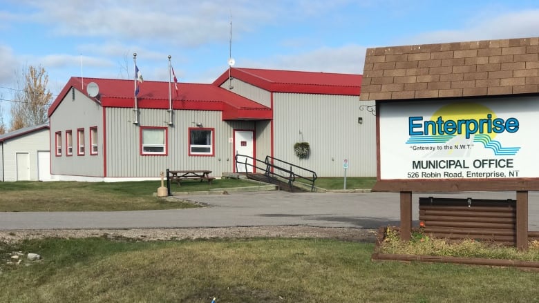 A building with a sign out front reading, 'Enterprise.'