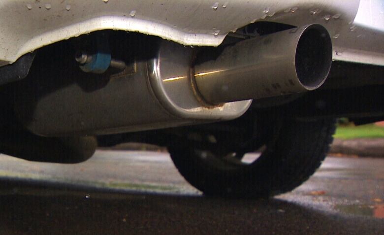 A muffler on a car.