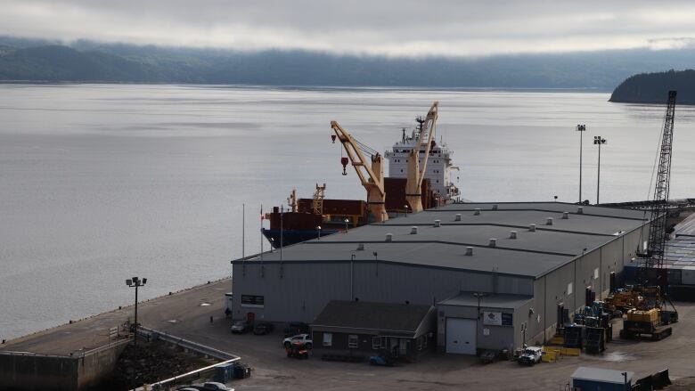 A port overlooks the water.