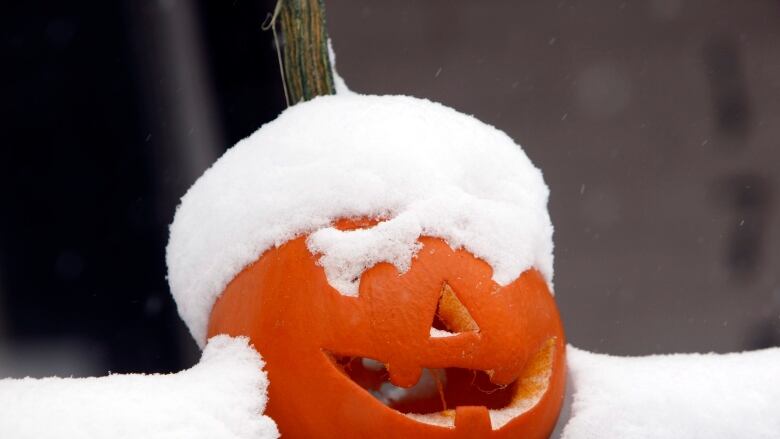 Snow on a Jack 'o Lantern.