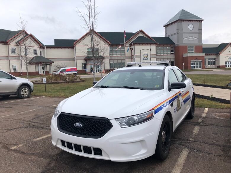 RCMP vehicle outside Stratford town hall.