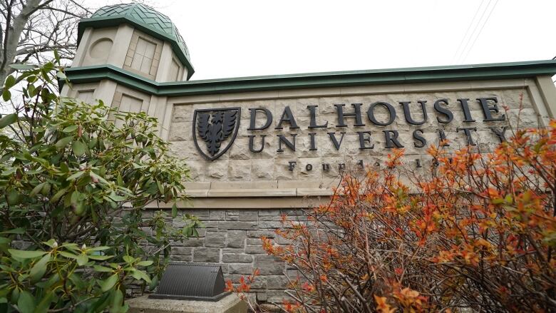 A rock wall that marks the entrance of Dalhousie University.