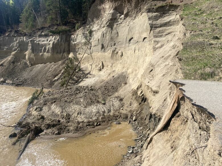 A road is washed out.