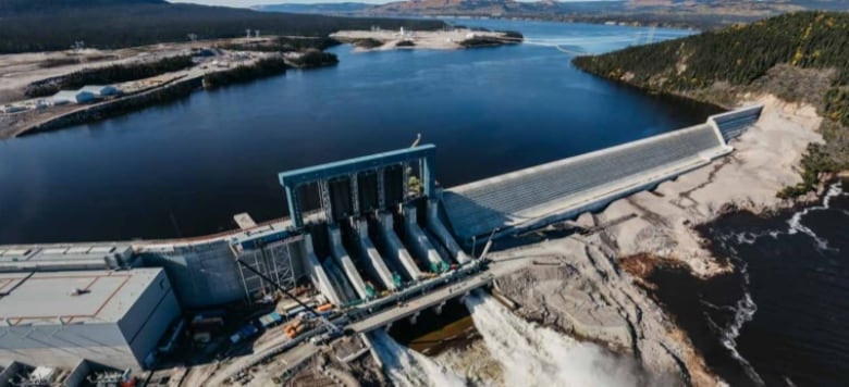 Top down view of a hydro dam in Labrador on a nice sunny day.