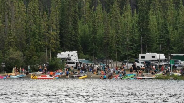 A beach with a lot of people.