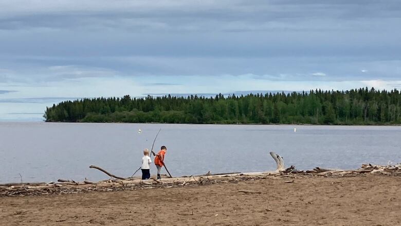 Children play on a beach. 