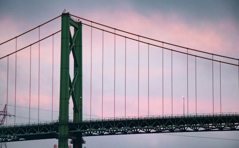 A section of the suspension bridge is shown, without any cars traversing.